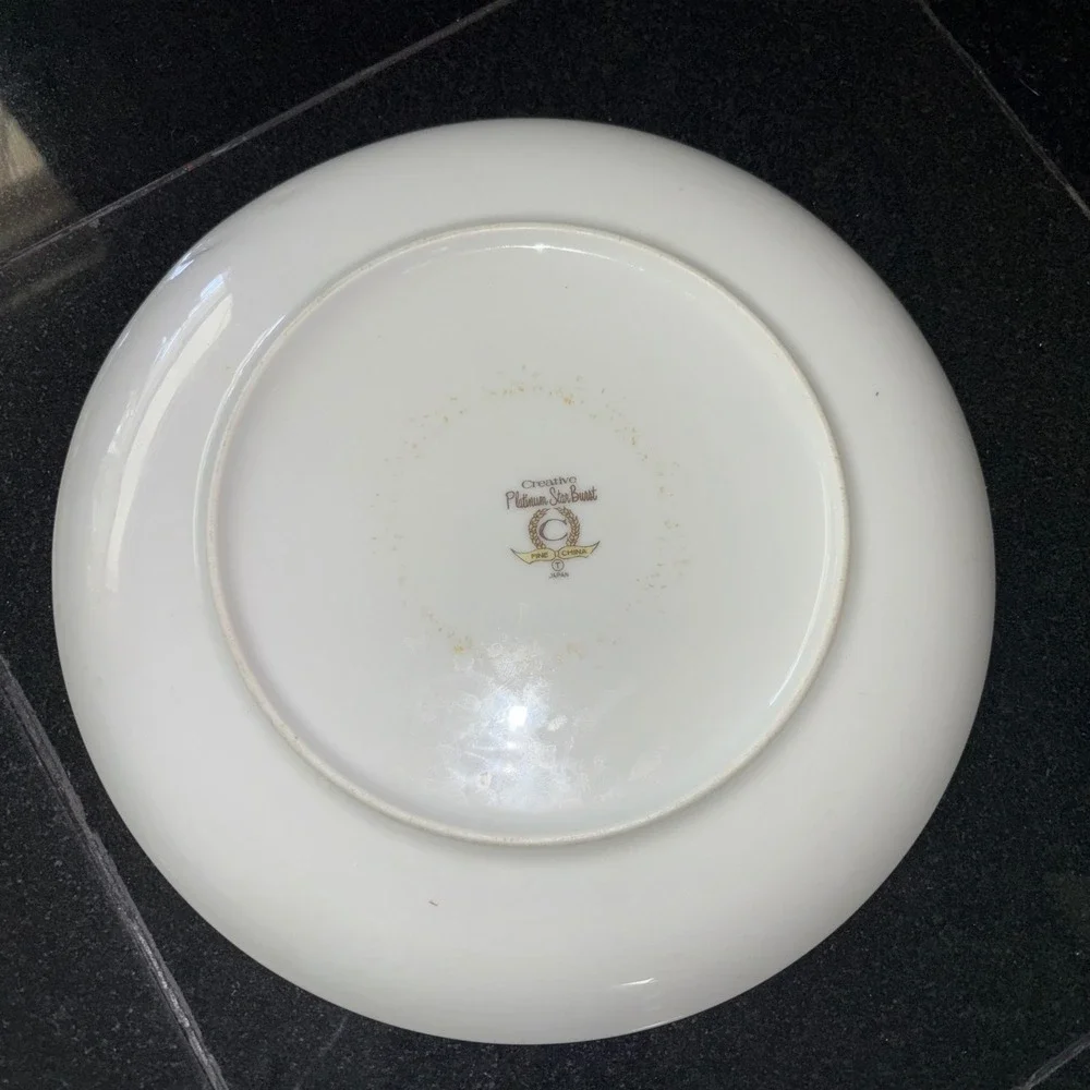 Creative Fine China Platinum Star Burst Dinner Plate Japan MCM Atomic 10.25 Inch